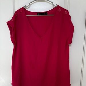 New York & Company Fuchsia V-Neck Blouse